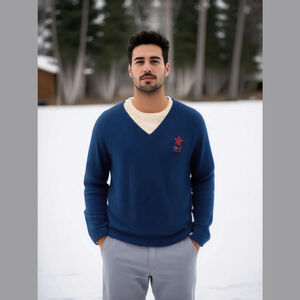 vintage Olympics, Navy Blue V-neck Sweater Calgary 1988 size XL wool blend